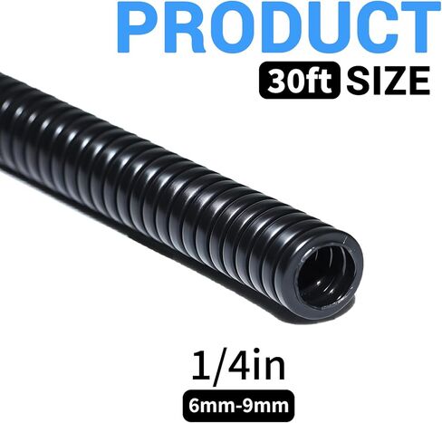 20ft - 1/4 بوصة سلك حامي سلك المنوال أنابيب كابل الأكمام سبليت لكابل USB سلك الطاقة كابل الصوت والفيديو - حماية القط من مضغ الحبال - أسود in Kuwait