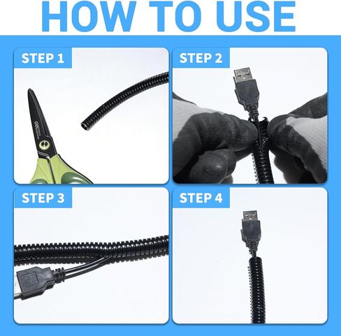 20ft - 1/4 بوصة سلك حامي سلك المنوال أنابيب كابل الأكمام سبليت لكابل USB سلك الطاقة كابل الصوت والفيديو - حماية القط من مضغ الحبال - أسود in Kuwait