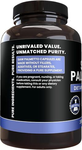 PURE ORIGINAL INGREDIENTS Saw Palmetto (365 Capsules) No Magnesium Or Rice Fillers, Always Pure, Lab Verified in Saudi Arabia