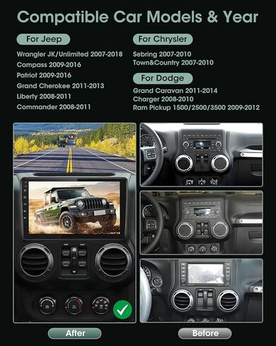 Car Radio Stereo for Jeep Wrangler JK 2007-2018 Grand Cherokee Patriot Compass Dodge Ram, Touch Screen Car Stereo with Bluetooth, Carplay, Android Auto, Backup Camera, Head Unit for Jeep JK in Saudi Arabia