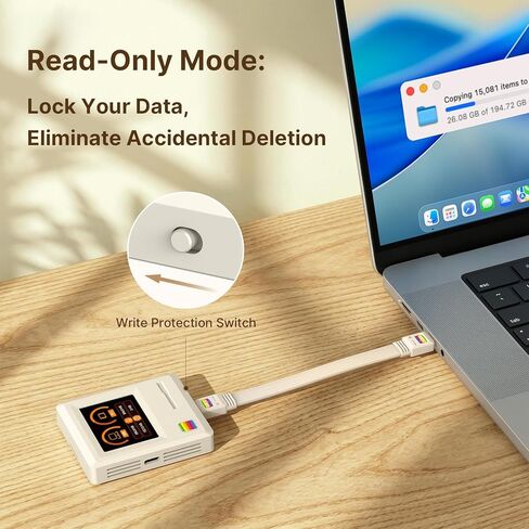 Retro 2230 M.2 NVMe PCIe Magnetic SSD Enclosure: 2" LCD, 8s PLP, 10Gbps USB 3.2 Type-C, Write Protect, 100W PD & USB 2.0. Supports 4K ProRes for iPhone 17/16/15 Pro. Includes 80Gbps Cable in Saudi Arabia