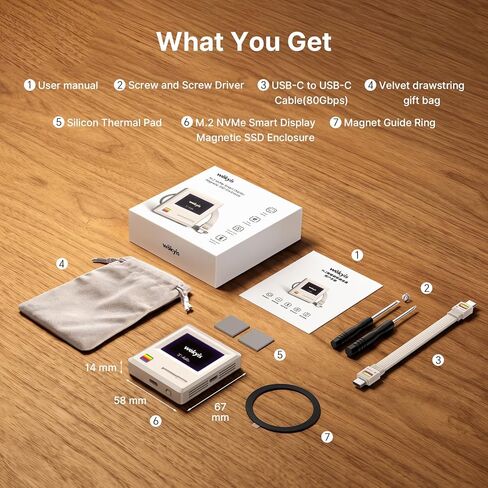 Retro 2230 M.2 NVMe PCIe Magnetic SSD Enclosure: 2" LCD, 8s PLP, 10Gbps USB 3.2 Type-C, Write Protect, 100W PD & USB 2.0. Supports 4K ProRes for iPhone 17/16/15 Pro. Includes 80Gbps Cable in Saudi Arabia