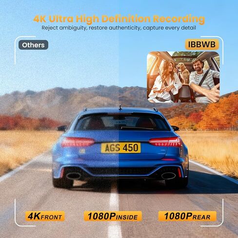 كاميرا داش كام أمامية وخلفية 4K، كاميرا داش 3 قنوات للسيارات مع بطاقة 64 جيجابايت، 5G واي فاي، رؤية ليلية بالأشعة تحت الحمراء، وضع انتظار 24 ساعة، كاميرا داش كام لاسلكية بزاوية واسعة 360 درجة لأوبر/تاكسي in Kuwait