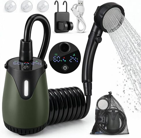 Portable Camping Shower 8000mAh Rechargeable Outdoor Shower with LED Display, IPX8 Waterproof, 4 Spray Modes, 5-Level Water Pressure & Colorful Ambient Light for Camping, Hiking, Beach, Pet Bathing in Saudi Arabia