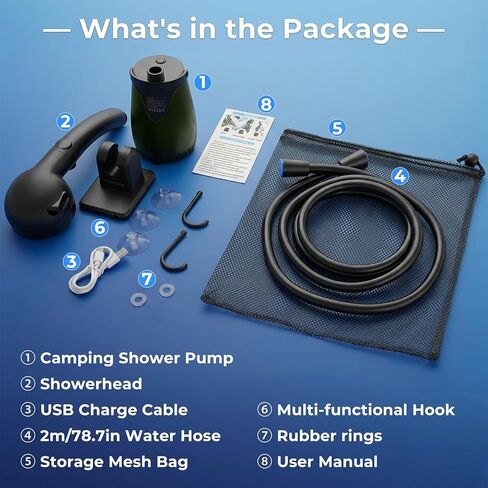 Portable Camping Shower 8000mAh Rechargeable Outdoor Shower with LED Display, IPX8 Waterproof, 4 Spray Modes, 5-Level Water Pressure & Colorful Ambient Light for Camping, Hiking, Beach, Pet Bathing in Saudi Arabia