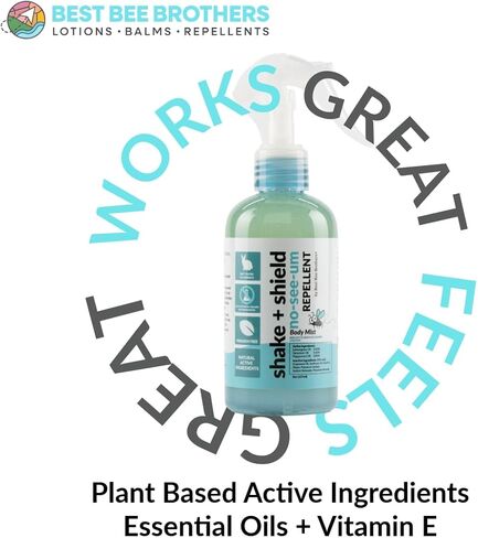 Best Bee Brothers Shake + Shield No-See-Ums Gnat Spray - رذاذ الجسم غير الدهني للحشرات مصنوع من مكونات نباتية، 8 أونصة. (4 عبوات) in Saudi Arabia