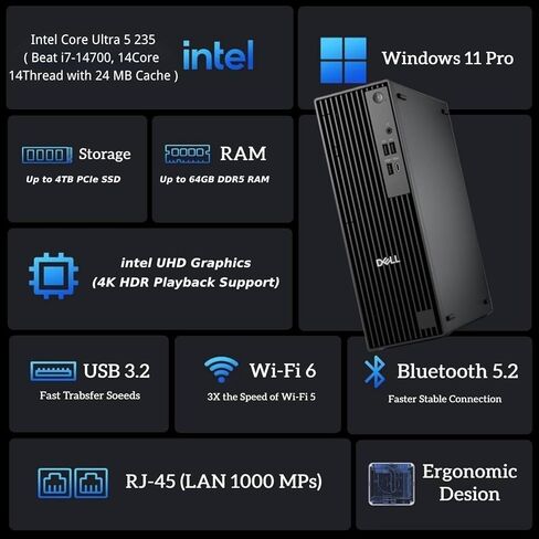 Dell Pro Slim QCS1250 SFF Desktop, New OptiPlex Intel Ultra 5-235 (Beats i7-14700), 16GB DDR5 RAM, 1TB PCIe SSD, Wi-Fi 6, USB-C, HDMI+DP Dual Monitor Support, KB & Mouse, Windows 11 Pro in Saudi Arabia