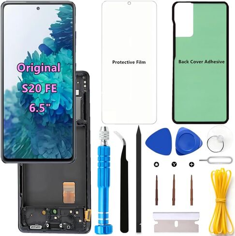 شاشة بديلة أصلية 6.5 بوصة AMOLED 120 هرتز S20 FE OEM لهاتف Samsung Galaxy S20FE 5G SM-G781U SM-G781U1 مجموعة محول رقمي لشاشة تعمل باللمس (إطار أسود + واقي + لاصق + أدوات) in Kuwait