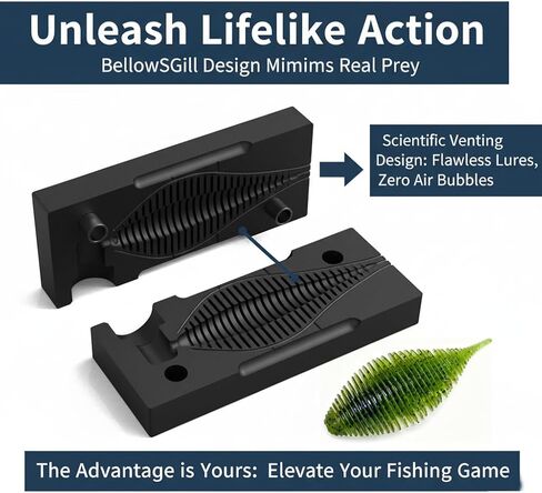 Premium Soft Plastic Lure Mold - Easy DIY Lure Making Mold for Perfect Soft Plastic Baits 3" BellowsGill | No Release Oil Needed | CNC Machined | High Heat Resistant | No Bubbles, No Flash in Saudi Arabia