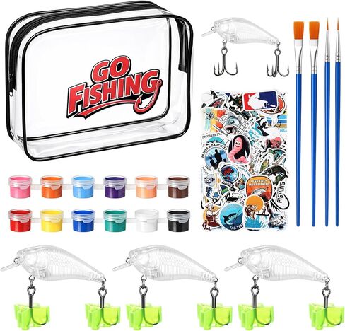 Lewtemi DIY Fishing Lure Making Kit for Beginners Creative Tackle with Unpainted Blanks Paint Set Waterproof Bag Brushes Stickers Fishhook Making Lures DIY Fishing Gear Kit for Beginner in Saudi Arabia