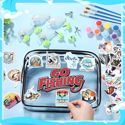 Lewtemi DIY Fishing Lure Making Kit for Beginners Creative Tackle with Unpainted Blanks Paint Set Waterproof Bag Brushes Stickers Fishhook Making Lures DIY Fishing Gear Kit for Beginner in Saudi Arabia