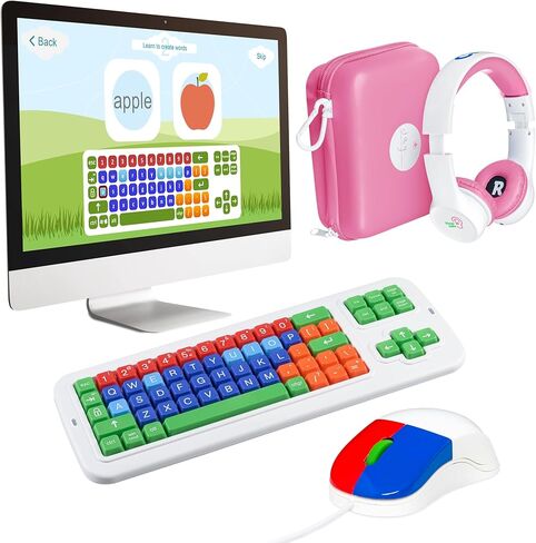 Clevy ABC Maestro Home School Bundle - Clevy Keyboard 3 Tri-Mode Uppercase, Kids Mouse, Blue Hearsafe Kids Headphones and ABC Maestro Home Edition - Multilingual Tutor Software in Kuwait