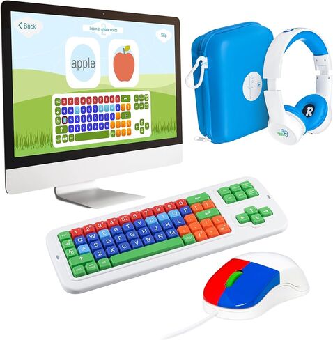 Clevy ABC Maestro Home School Bundle - Clevy Keyboard 3 Tri-Mode Uppercase, Kids Mouse, Blue Hearsafe Kids Headphones and ABC Maestro Home Edition - Multilingual Tutor Software in Kuwait
