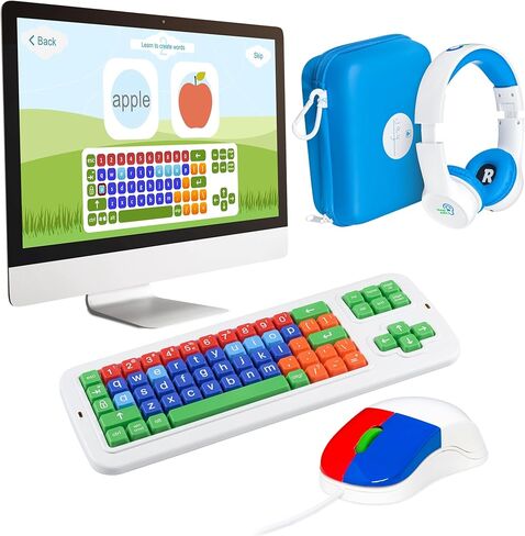 Clevy ABC Maestro Home School Bundle - Clevy Keyboard 3 Tri-Mode Uppercase, Kids Mouse, Blue Hearsafe Kids Headphones and ABC Maestro Home Edition - Multilingual Tutor Software in Kuwait