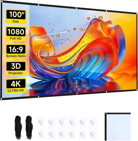Projector Screen 100 Inch 16:9,4K Ultra HD Portable Foldable Movie Screen with Hooks & Ropes,for Outdoor Camping in Saudi Arabia