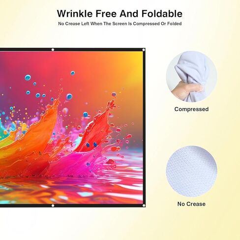 Projector Screen 100 Inch 16:9,4K Ultra HD Portable Foldable Movie Screen with Hooks & Ropes,for Outdoor Camping in Saudi Arabia