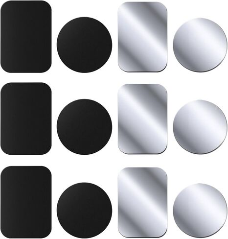 12-Pack Metal Plates for Magnetic Phone Holders, Ultra-Thin Adhesive Backing Metal Plates for Car Magnetic Phone Mounts, 3 Rectangular & 3 Round Black + 3 Rectangular & 3 Round Silver in Saudi Arabia