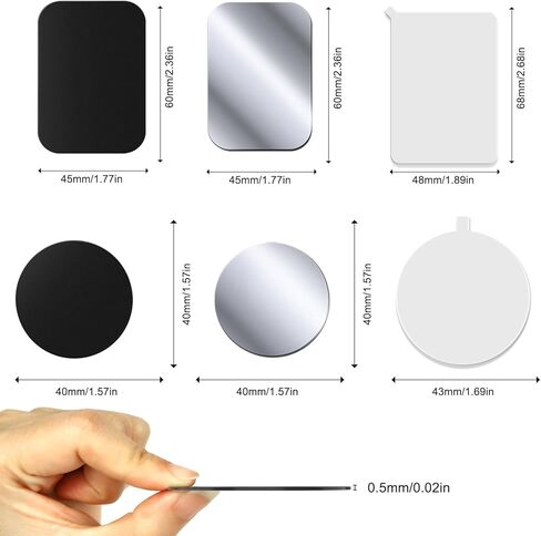 12-Pack Metal Plates for Magnetic Phone Holders, Ultra-Thin Adhesive Backing Metal Plates for Car Magnetic Phone Mounts, 3 Rectangular & 3 Round Black + 3 Rectangular & 3 Round Silver in Saudi Arabia