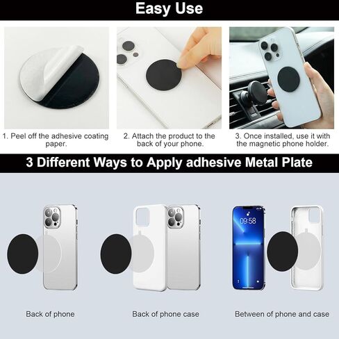 12-Pack Metal Plates for Magnetic Phone Holders, Ultra-Thin Adhesive Backing Metal Plates for Car Magnetic Phone Mounts, 3 Rectangular & 3 Round Black + 3 Rectangular & 3 Round Silver in Saudi Arabia