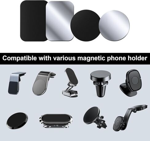 12-Pack Metal Plates for Magnetic Phone Holders, Ultra-Thin Adhesive Backing Metal Plates for Car Magnetic Phone Mounts, 3 Rectangular & 3 Round Black + 3 Rectangular & 3 Round Silver in Saudi Arabia