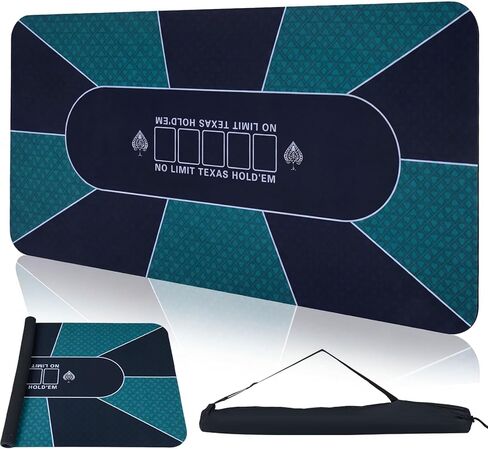 Giantex 70" x 35" Poker Table Top, 10 Players Texas Hold'em Poker Mat Layout with Carrying Bag, Non-Slip Rubber Bottom, Portable Foldable Poker Table Mat for Casino Board Game (Dark Turquoise) in Saudi Arabia