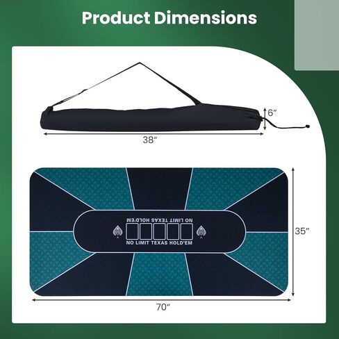 Giantex 70" x 35" Poker Table Top, 10 Players Texas Hold'em Poker Mat Layout with Carrying Bag, Non-Slip Rubber Bottom, Portable Foldable Poker Table Mat for Casino Board Game (Dark Turquoise) in Saudi Arabia