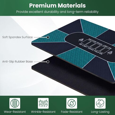 Giantex 70" x 35" Poker Table Top, 10 Players Texas Hold'em Poker Mat Layout with Carrying Bag, Non-Slip Rubber Bottom, Portable Foldable Poker Table Mat for Casino Board Game (Dark Turquoise) in Saudi Arabia