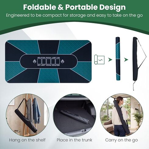 Giantex 70" x 35" Poker Table Top, 10 Players Texas Hold'em Poker Mat Layout with Carrying Bag, Non-Slip Rubber Bottom, Portable Foldable Poker Table Mat for Casino Board Game (Dark Turquoise) in Saudi Arabia