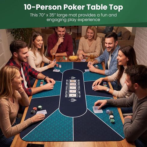 Giantex 70" x 35" Poker Table Top, 10 Players Texas Hold'em Poker Mat Layout with Carrying Bag, Non-Slip Rubber Bottom, Portable Foldable Poker Table Mat for Casino Board Game (Dark Turquoise) in Saudi Arabia