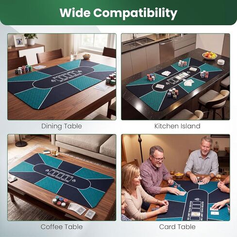 Giantex 70" x 35" Poker Table Top, 10 Players Texas Hold'em Poker Mat Layout with Carrying Bag, Non-Slip Rubber Bottom, Portable Foldable Poker Table Mat for Casino Board Game (Dark Turquoise) in Saudi Arabia
