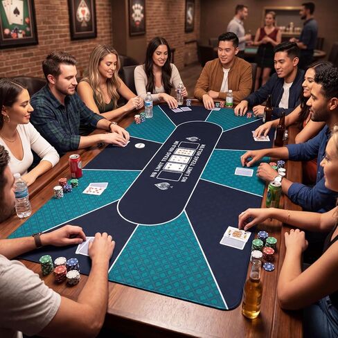 Giantex 70" x 35" Poker Table Top, 10 Players Texas Hold'em Poker Mat Layout with Carrying Bag, Non-Slip Rubber Bottom, Portable Foldable Poker Table Mat for Casino Board Game (Dark Turquoise) in Saudi Arabia