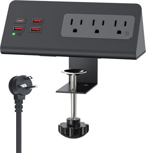 شريط طاقة منضدة مع PD 20 وات USB-C، واقي عرام مكتب Haylink مع 3 منافذ تيار متردد و4 منافذ USB، قابس مسطح 2 متر، منفذ طاقة بمشبك سطح المكتب للمكتب، المنزل، الفندق، مسكن، أسود in Saudi Arabia