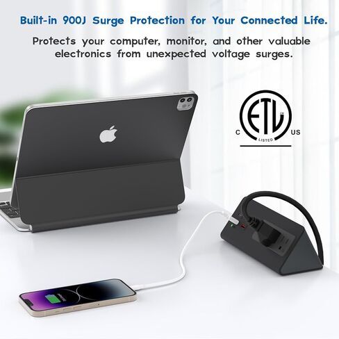 شريط طاقة منضدة مع PD 20 وات USB-C، واقي عرام مكتب Haylink مع 3 منافذ تيار متردد و4 منافذ USB، قابس مسطح 2 متر، منفذ طاقة بمشبك سطح المكتب للمكتب، المنزل، الفندق، مسكن، أسود in Saudi Arabia