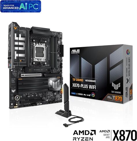اللوحة الأم ASUS TUF GAMING X870-PLUS WIFI ATX، مرحلة طاقة 16+2+1(80A)، DDR5، PCIe 5.0، الجيل التالي من وحدة معالجة الرسومات، 4 فتحات M.2، WiFi 7، USB4 20 جيجابت في الثانية أمامية مع PD Fast Charge، Aura Sync in Saudi Arabia