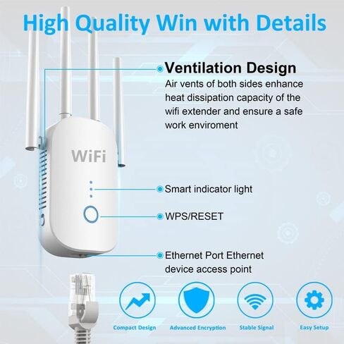 معزز إشارة موسع نطاق WiFi بسرعة 1200 ميجابت في الثانية، يغطي ما يصل إلى 5000 قدم مربع و35 جهازًا، ومكرر WiFi ثنائي النطاق 2.4 و5 جيجا هرتز مع منفذ Ethernet/LAN in Saudi Arabia
