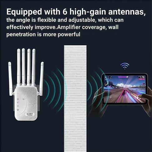 Dual Band Signal Intensifier, 1200 Mbps Wireless WiFi 6 Extender, 2.4 & 5.8G Signal Booster for Home, 6 Antennas, High-Power AP Router in Saudi Arabia