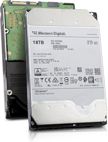 محرك الأقراص الصلبة Western Digital Ultrastar DC HC550 WUH721818AL5201 سعة 18 تيرابايت - داخلي 3.5 بوصة - SAS (12 جيجابايت/ثانية SAS) (متجدد) in Kuwait