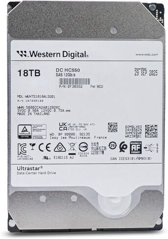 محرك الأقراص الصلبة Western Digital Ultrastar DC HC550 WUH721818AL5201 سعة 18 تيرابايت - داخلي 3.5 بوصة - SAS (12 جيجابايت/ثانية SAS) (متجدد) in Kuwait
