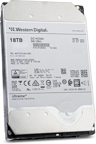 محرك الأقراص الصلبة Western Digital Ultrastar DC HC550 WUH721818AL5201 سعة 18 تيرابايت - داخلي 3.5 بوصة - SAS (12 جيجابايت/ثانية SAS) (متجدد) in Kuwait