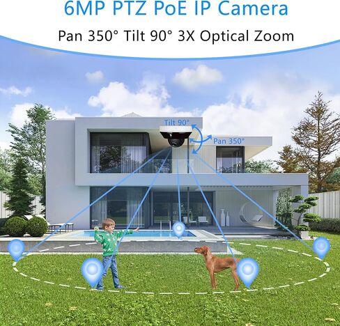 كاميرا Real HD 6MP Mini PTZ Dome PoE IP في الهواء الطلق مع إمالة عمومية، تكبير 3X، عدسة متغيرة البعد البؤري بمحرك 2.8-8 مم، H.265، IP66، NVR أو Windows PC مطلوبة، متوافقة مع NDAA in Saudi Arabia
