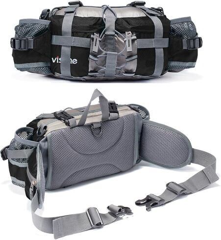 Outdoor Fanny Pack Hiking Camping Biking Waterproof Waist Pack 2 Water Bottle Holder Sports Bag for Women and Men Black in Saudi Arabia