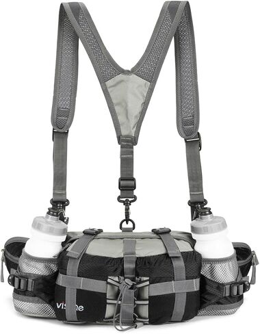 Outdoor Fanny Pack Hiking Camping Biking Waterproof Waist Pack 2 Water Bottle Holder Sports Bag for Women and Men Black in Saudi Arabia