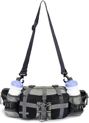 Outdoor Fanny Pack Hiking Camping Biking Waterproof Waist Pack 2 Water Bottle Holder Sports Bag for Women and Men Black in Saudi Arabia