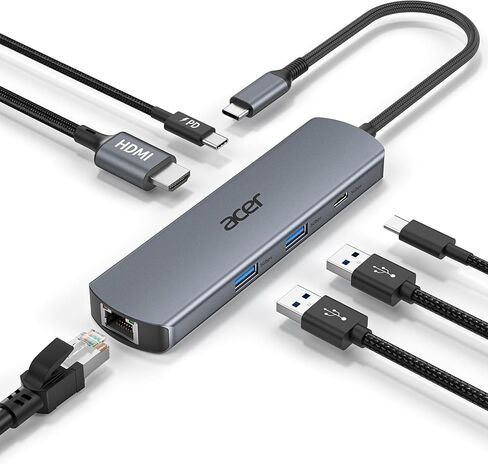 acer 6 in 1 USB C Hub with Ethernet, 4K@60Hz USBC to HDMI Multiport Adapter, 100W PD Charging, USB A/USB C Data Ports USB C Splitter for MacBook Neo/Pro/Air, Acer, iPad, iPhone 17/16/15 in Saudi Arabia