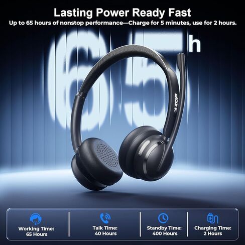 سماعة رأس لاسلكية مع ميكروفون للعمل، دونجل USB A/C، سماعة بلوتوث 6.0 مع ميكروفون AI لإلغاء الضوضاء، سماعات رأس لاسلكية مع كتم صوت ميكروفون و65 ساعة، سماعة رأس لاسلكية للكمبيوتر الشخصي/الكمبيوتر المحمول/الفرق in Saudi Arabia