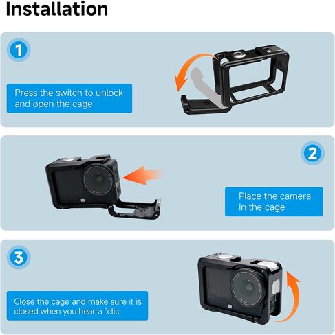 مجموعة قبضة الشارع لـ DJI Action 6، مجموعة مقبض قفص الكاميرا من سبائك الألومنيوم مع زر مصراع متأرجح لحركة Osmo Action 6,1/4 فتحة ملولبة لعصا سيلفي ثلاثية القوائم (أسود) in Kuwait