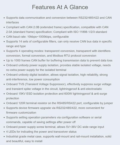 RS232/485/422 to CAN Industrial Isolated Converter Supports Modbus RTU Conversion with Multiple Protection Circuits @XYGStudy (RS232/485/422 to CAN) in Saudi Arabia