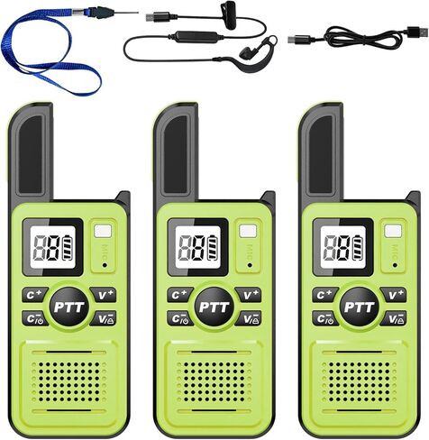 Long Range Walkie Talkies for Adults 3 Pack - 22 Channel Two-Way Radios with Earpiece, Rechargeable Mini Walkie Talkies, Clear Communication for Team Camping Hiking Use (Green) in Kuwait