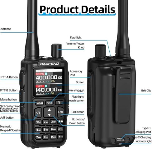 Baofeng Radio MINI-5 Ham Radio Handheld Long Range Two Way Radio Radio Rechargeable Walkie Talkies Dual PTT APP Programming Copy Frequency 999CH with USB-C Charging Survival Radio UV-5R MINI-B in Saudi Arabia
