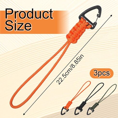 3 Pcs Paracord Lanyard with Triangle Carabiner Clip, Paracord Keychain Braided Lanyard, D-Ring Rope Keychain Strap Heavy Duty Hook for Keys, Backpack, Camping, Hiking Outdoor Gear in Saudi Arabia
